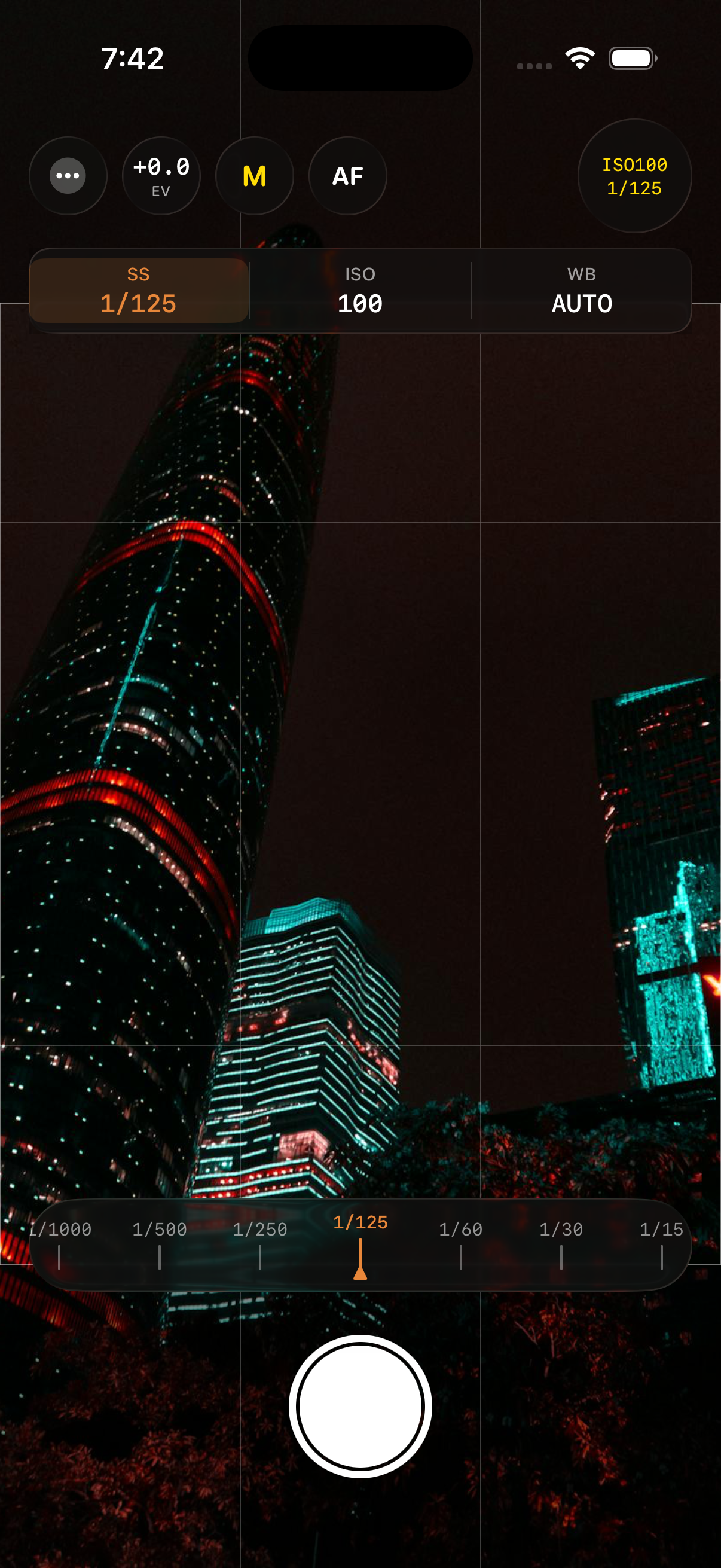 Manual mode with shutter speed control